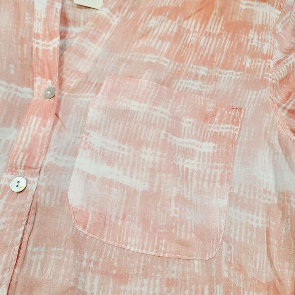 NEW Cloth & Stone Anthro Top S Pink White Lightweight Button-Front V-Neck Blouse - Picture 3 of 11
